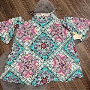 NWT Gibson Latimer green Paisley Cold Shoulder Top Size M